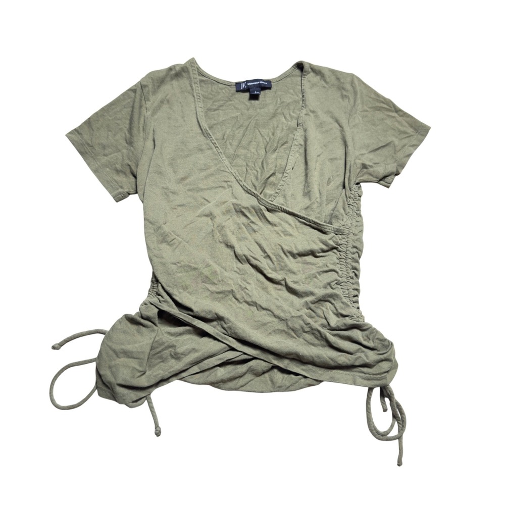 INC International Concepts Olive Green Ruched Side Wrap Top